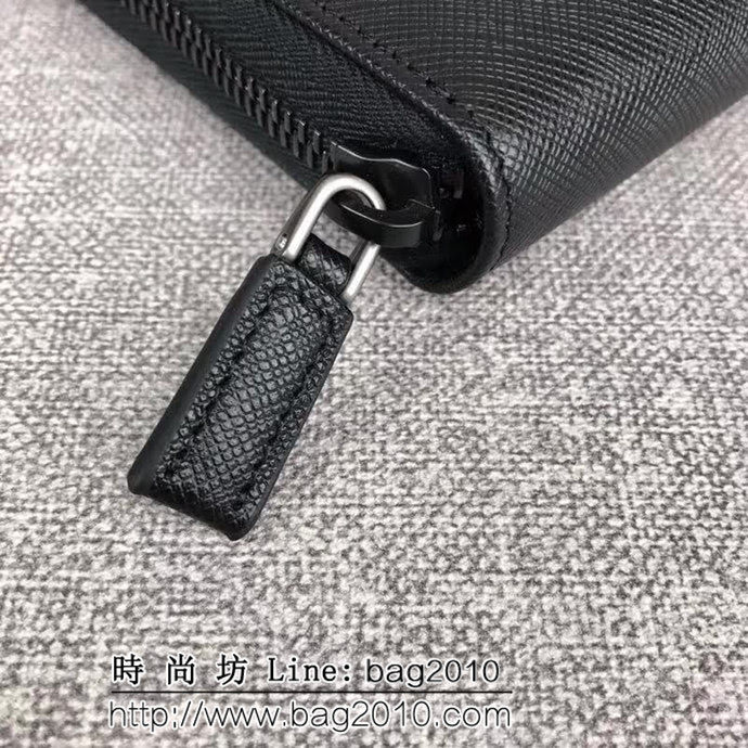 PRADA普拉達 專櫃最新款式 頂級原單十字紋牛皮 男士大號單拉鏈錢包 2ML188 DD1325